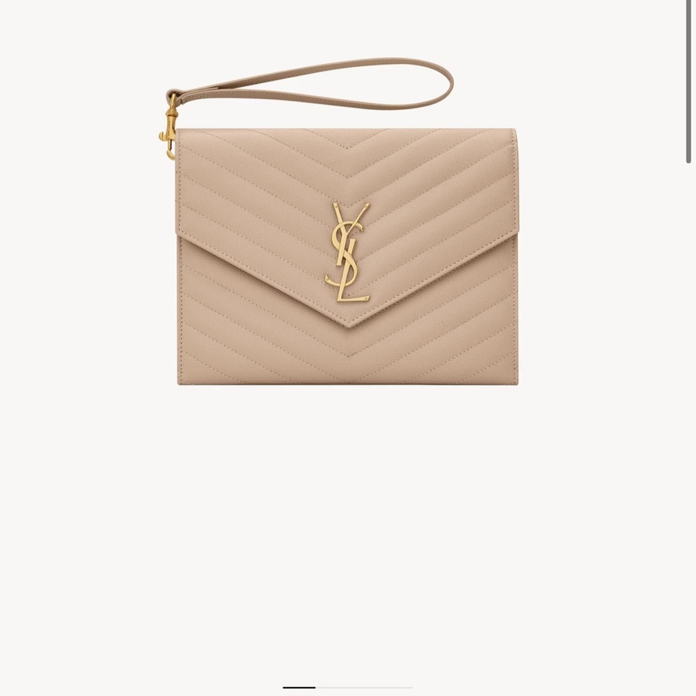 Yves Saint Laurent Tan Quilted Wristlet